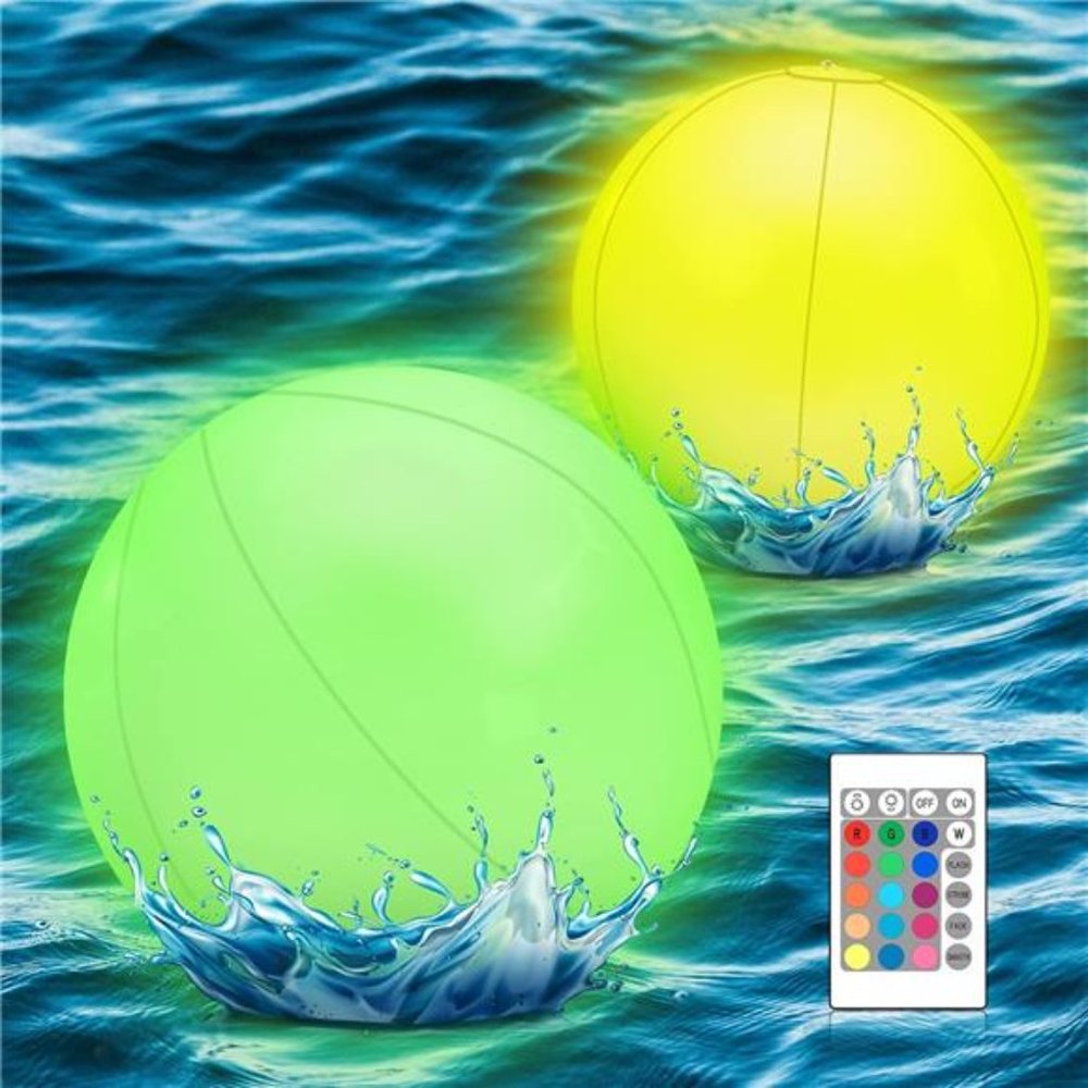 Pool Toys, 2 Pcs 16 Inch Led Beach Ball IP68 Waterproof Light Up Ball for Pool